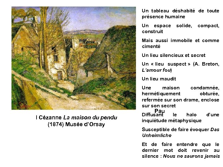 Un tableau déshabité de toute présence humaine Un espace solide, compact, construit Mais aussi