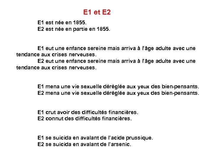  E 1 et E 2 E 1 est née en 1855. E 2