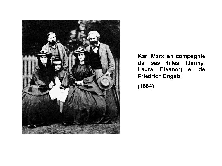 Karl Marx en compagnie de ses filles (Jenny, Laura, Eleanor) et de Friedrich Engels