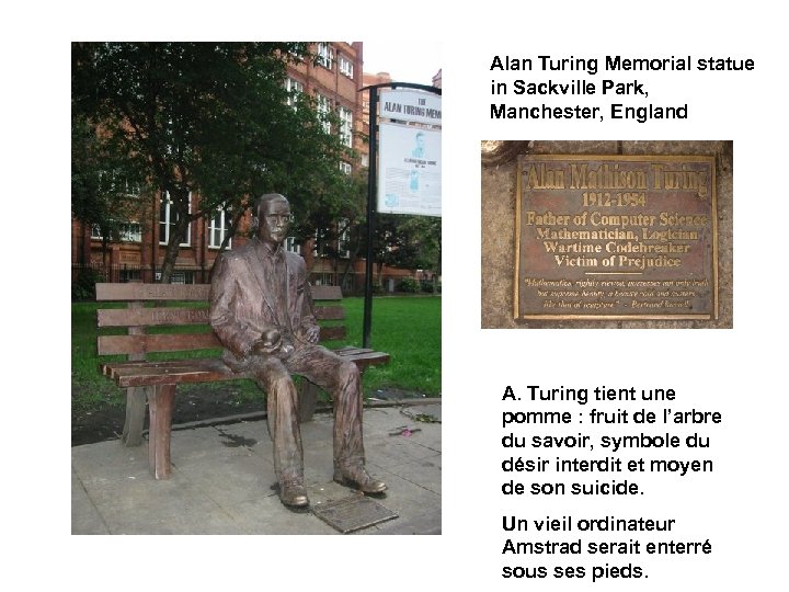 Alan Turing Memorial statue in Sackville Park, Manchester, England A. Turing tient une pomme