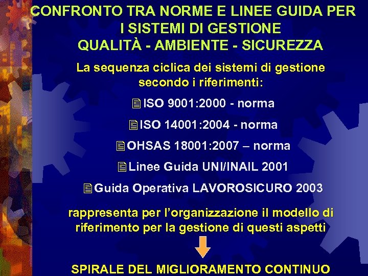 CONFRONTO TRA NORME E LINEE GUIDA PER I SISTEMI DI GESTIONE QUALITÀ - AMBIENTE