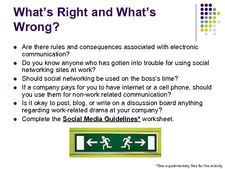 What’s Right and What’s Wrong? l l l Are there rules and consequences associated