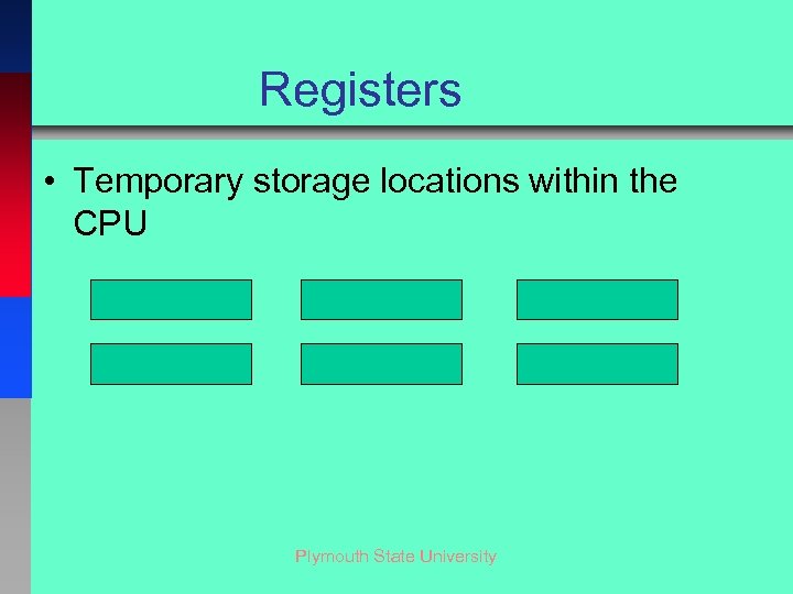 Registers • Temporary storage locations within the CPU Plymouth State University 