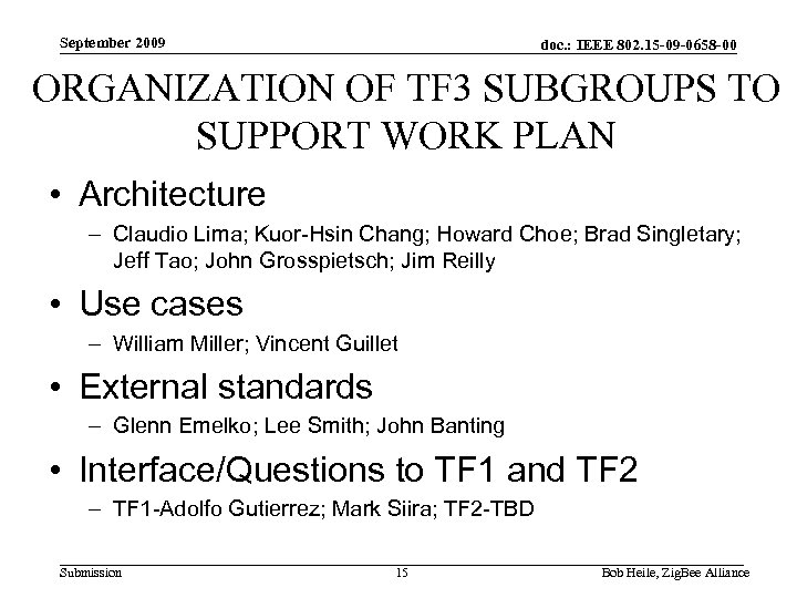 September 2009 doc. : IEEE 802. 15 -09 -0658 -00 ORGANIZATION OF TF 3