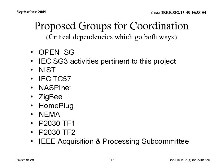 September 2009 doc. : IEEE 802. 15 -09 -0658 -00 Proposed Groups for Coordination