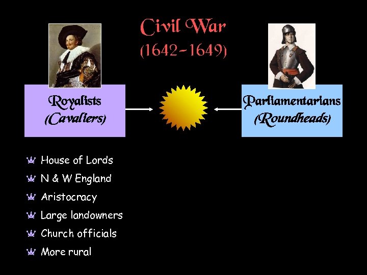 Civil War (1642 -1649) Royalists Parliamentarians (Cavaliers) (Roundheads) a House of Lords a N