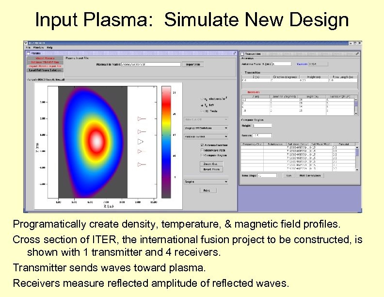 Input Plasma: Simulate New Design Programatically create density, temperature, & magnetic field profiles. Cross