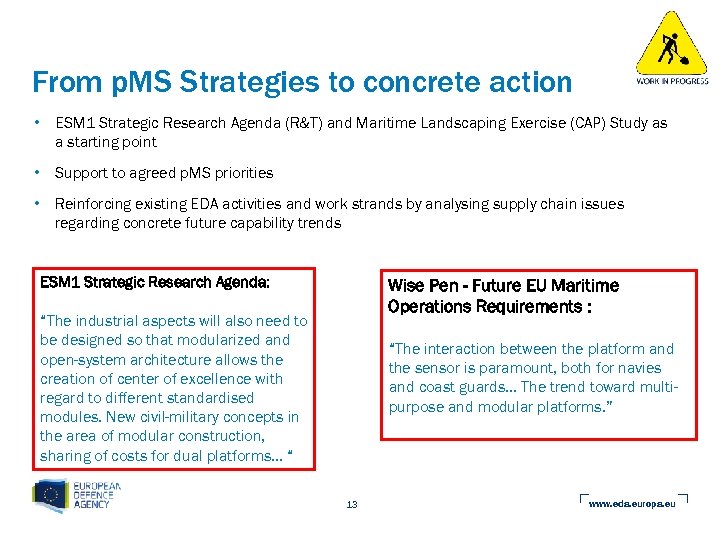 From p. MS Strategies to concrete action • ESM 1 Strategic Research Agenda (R&T)