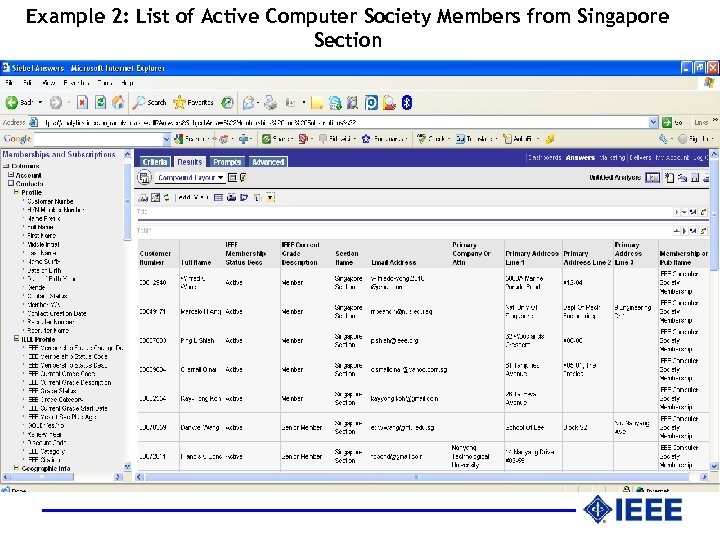 Example 2: List of Active Computer Society Members from Singapore Section 