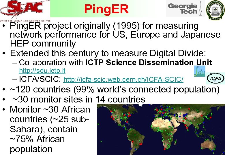 Ping. ER • Ping. ER project originally (1995) for measuring network performance for US,