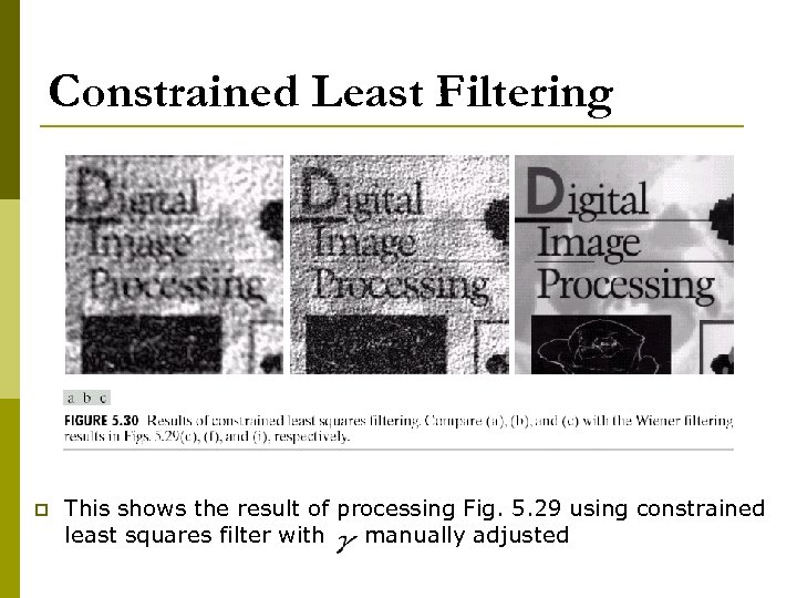 Constrained Least Filtering p This shows the result of processing Fig. 5. 29 using