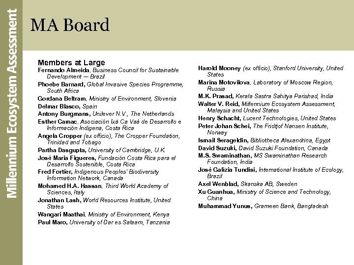 MA Board Members at Large Fernando Almeida, Business Council for Sustainable Development – Brazil