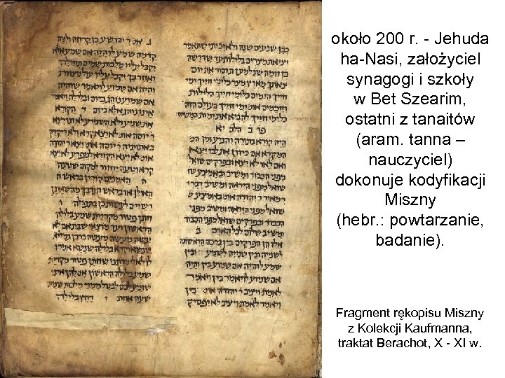 około 200 r. - Jehuda ha-Nasi, założyciel synagogi i szkoły w Bet Szearim, ostatni