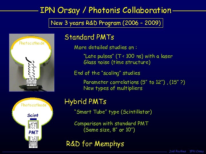 IPN Orsay / Photonis Collaboration New 3 years R&D Program (2006 – 2009) Photocathode