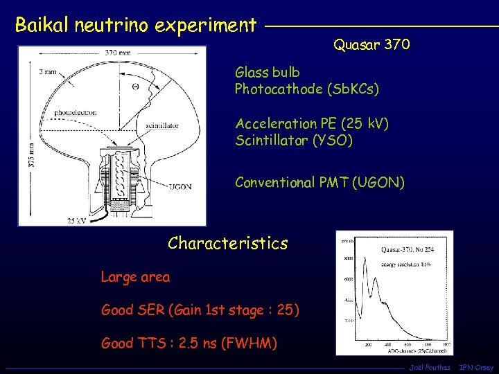 Baikal neutrino experiment Quasar 370 Glass bulb Photocathode (Sb. KCs) Acceleration PE (25 k.