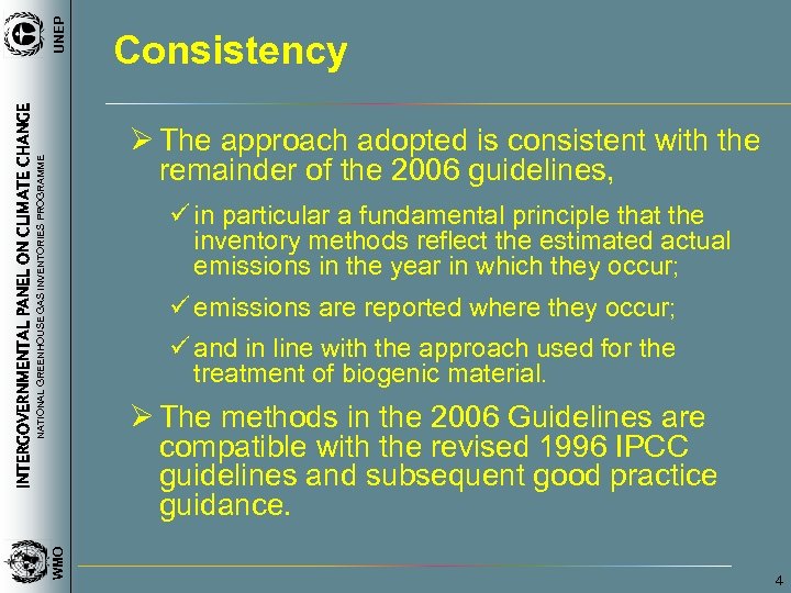 UNEP INTERGOVERNMENTAL PANEL ON CLIMATE CHANGE Consistency NATIONAL GREENHOUSE GAS INVENTORIES PROGRAMME Ø The