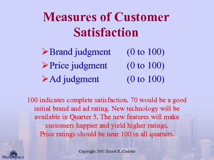 Measures of Customer Satisfaction Ø Brand judgment Ø Price judgment Ø Ad judgment (0