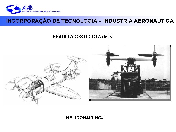 INCORPORAÇÃO DE TECNOLOGIA – INDÚSTRIA AERONÁUTICA RESULTADOS DO CTA (50’s) HELICONAIR HC-1 