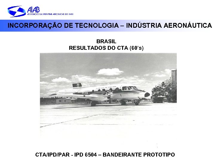INCORPORAÇÃO DE TECNOLOGIA – INDÚSTRIA AERONÁUTICA BRASIL RESULTADOS DO CTA (60’s) CTA/IPD/PAR - IPD