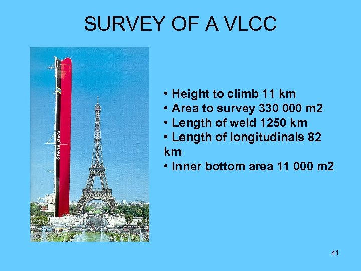 SURVEY OF A VLCC • • Height to climb 11 km • Area to