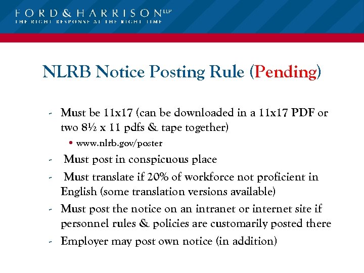NLRB Notice Posting Rule (Pending) - Must be 11 x 17 (can be downloaded