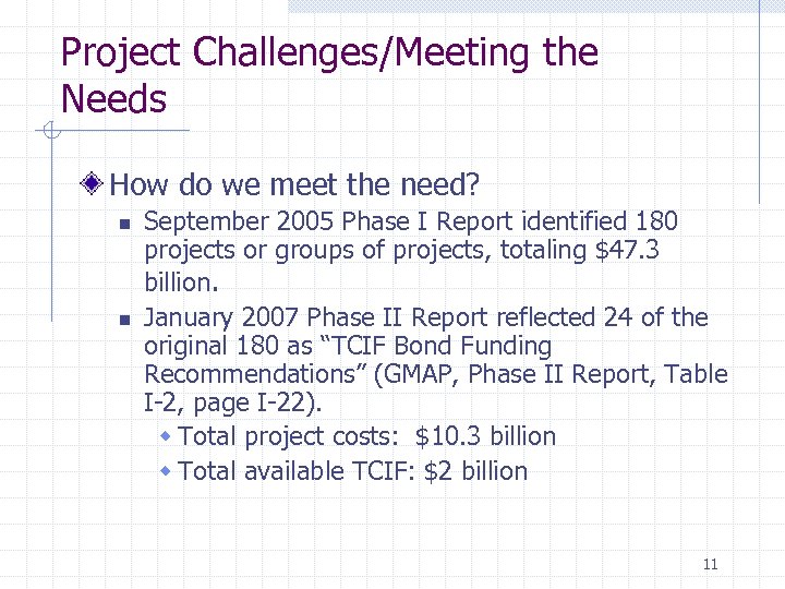 Project Challenges/Meeting the Needs How do we meet the need? n n September 2005