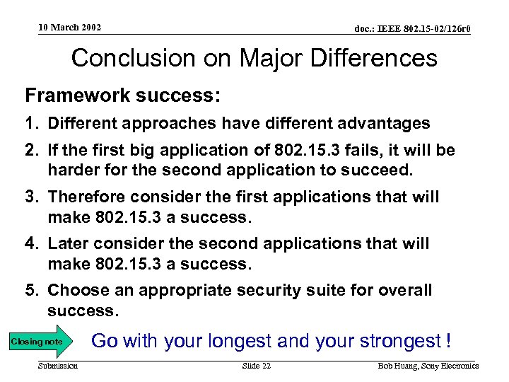 10 March 2002 doc. : IEEE 802. 15 -02/126 r 0 Conclusion on Major