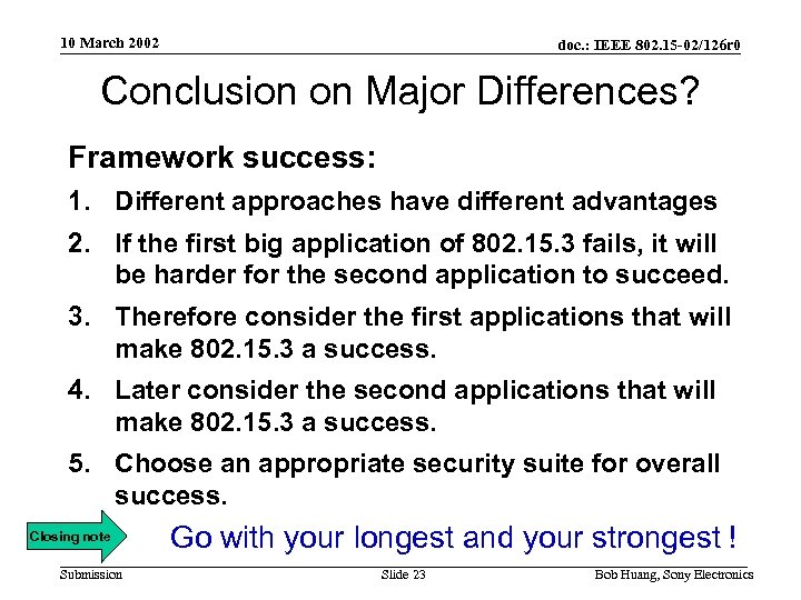 10 March 2002 doc. : IEEE 802. 15 -02/126 r 0 Conclusion on Major
