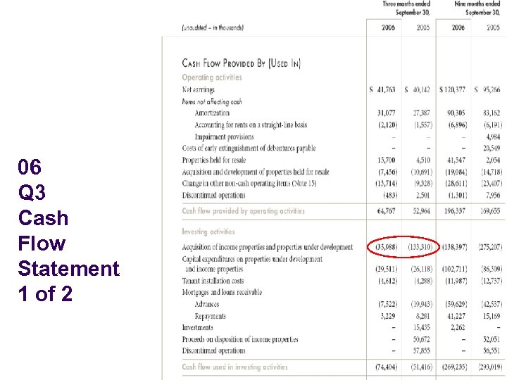 06 Q 3 Cash Flow Statement 1 of 2 
