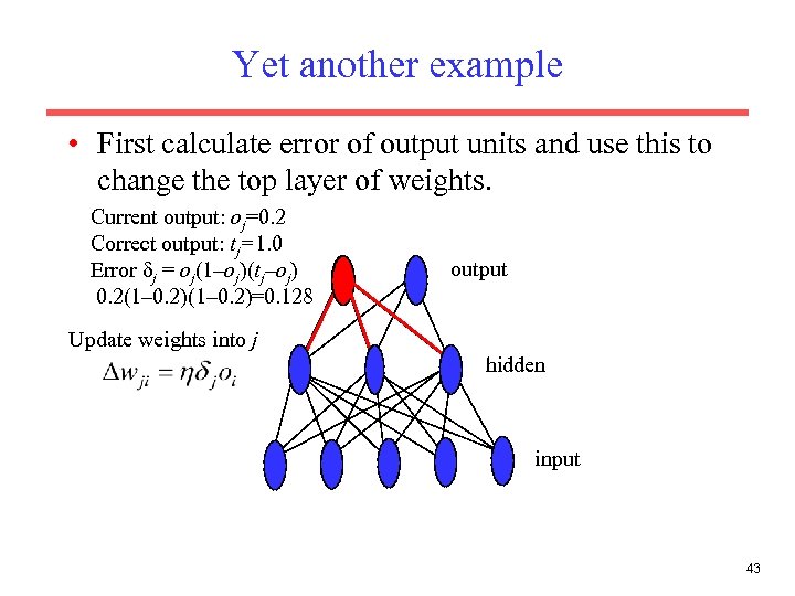 Yet another example • First calculate error of output units and use this to