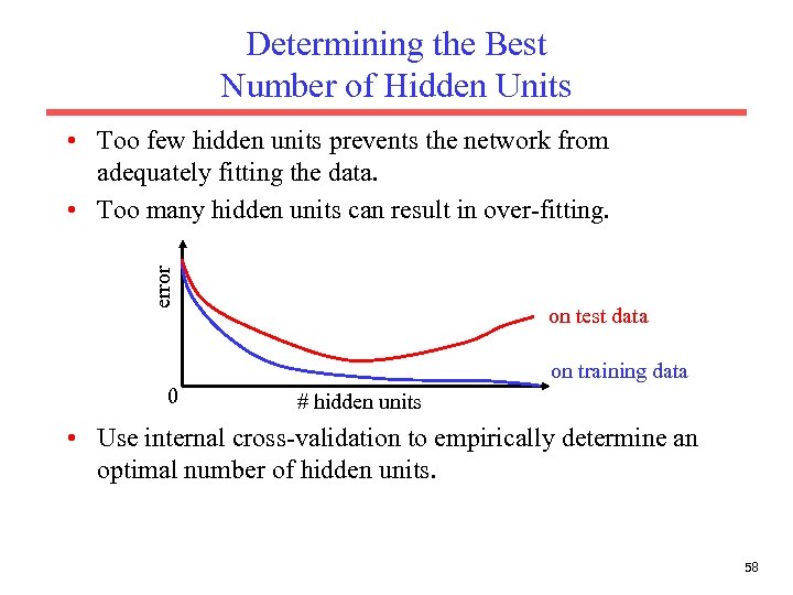 Determining the Best Number of Hidden Units error • Too few hidden units prevents