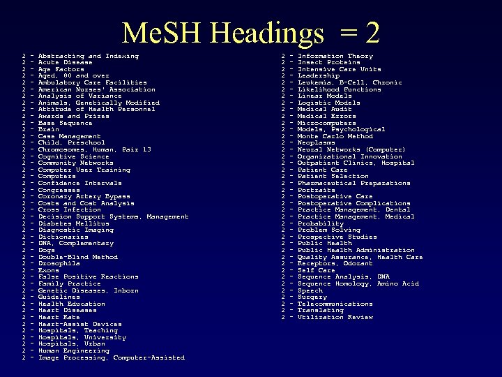 Me. SH Headings = 2 2 2 2 2 2 2 2 2 2