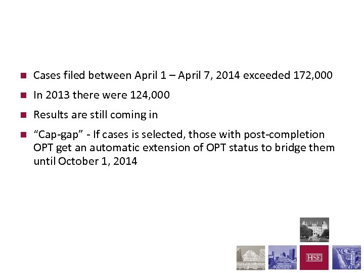 What happened in April 2014 n Cases filed between April 1 – April 7,