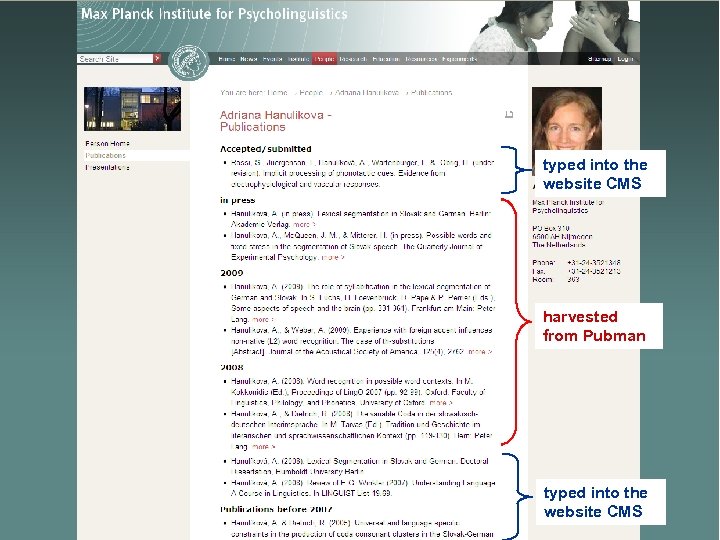 typed into the website CMS harvested from Pubman typed into the website CMS 