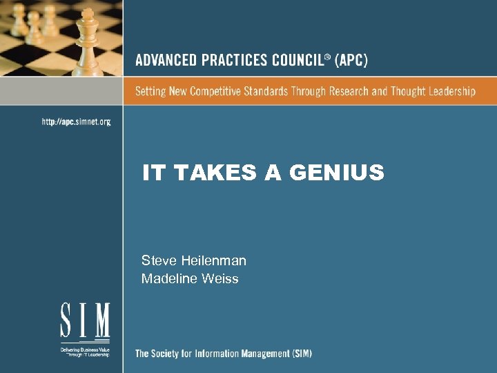 IT TAKES A GENIUS Steve Heilenman Madeline Weiss 