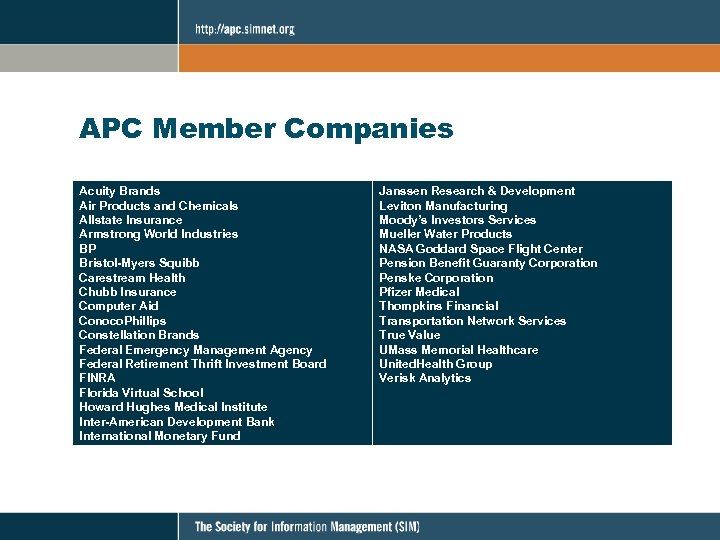 APC Member Companies Acuity Brands Air Products and Chemicals Allstate Insurance Armstrong World Industries