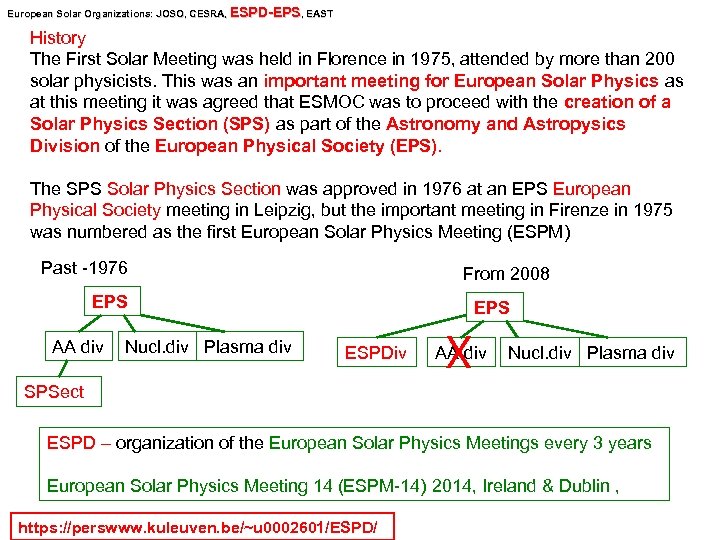 European Solar Organizations: JOSO, CESRA, ESPD-EPS, EAST Organizations: JOSO, History The First Solar Meeting