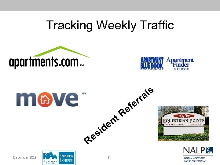 Tracking Weekly Traffic fe e t. R en id es R December 2013 34