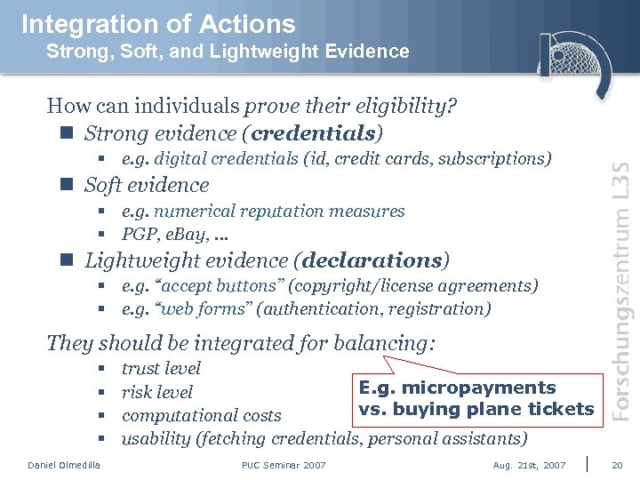 Integration of Actions Strong, Soft, and Lightweight Evidence How can individuals prove their eligibility?