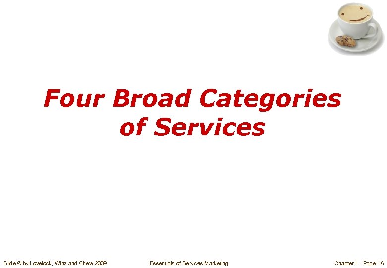 Four Broad Categories of Services Slide © by Lovelock, Wirtz and Chew 2009 Essentials