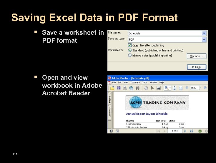 Saving Excel Data in PDF Format § Save a worksheet in PDF format §