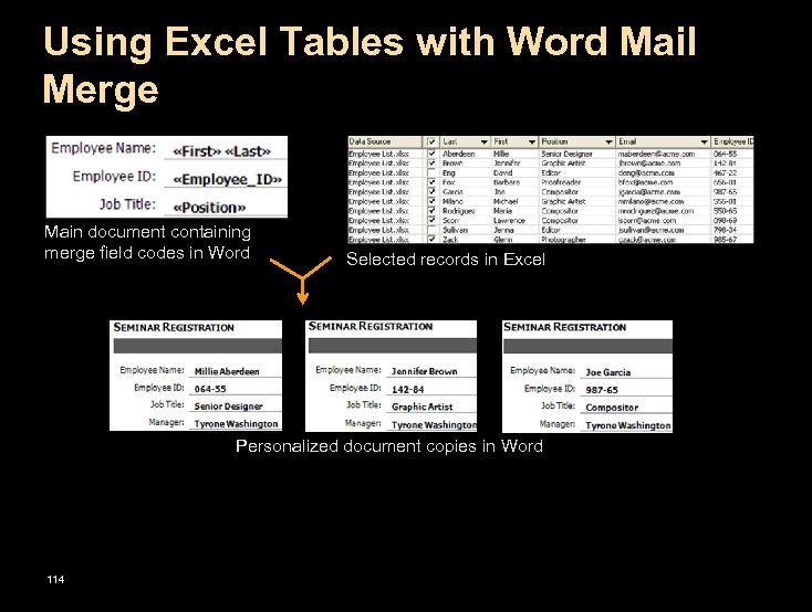 Using Excel Tables with Word Mail Merge Main document containing merge field codes in