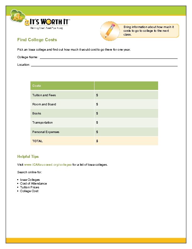 Bring information about how much it costs to go to college to the next