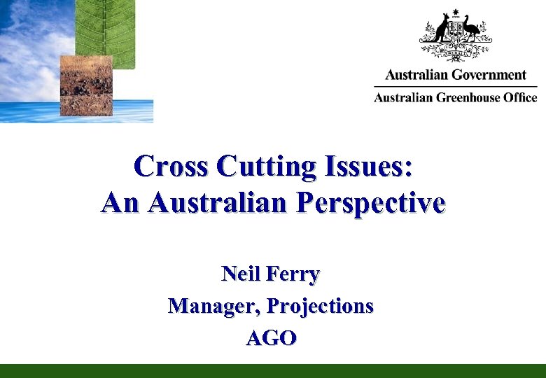 Cross Cutting Issues: An Australian Perspective Neil Ferry Manager, Projections AGO 