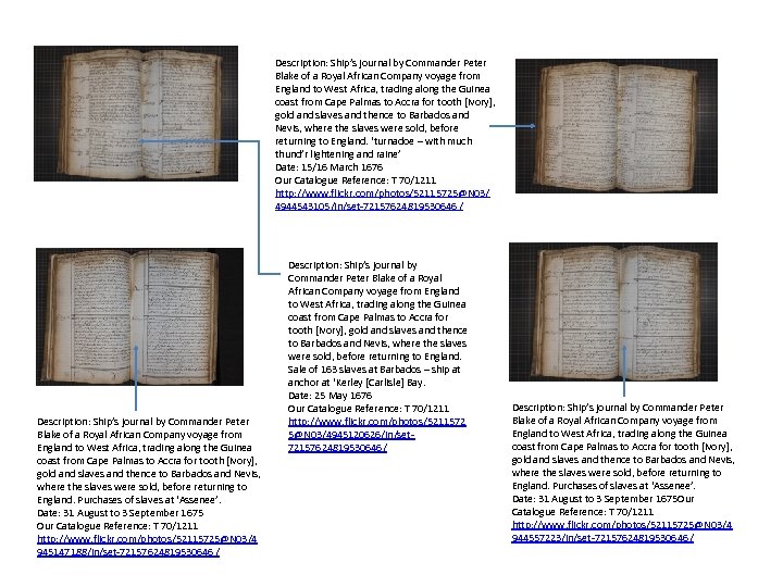 Description: Ship’s journal by Commander Peter Blake of a Royal African Company voyage from