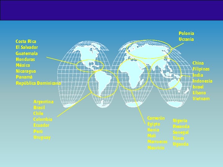 Polonia Ucrania Costa Rica El Salvador Guatemala Honduras México Nicaragua Panamá República Dominicana Argentina