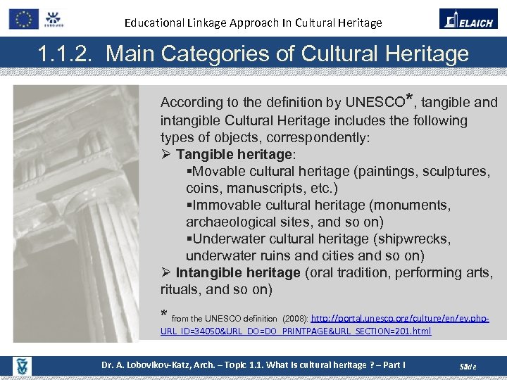 Educational Linkage Approach In Cultural Heritage 1. 1. 2. Main Categories of Cultural Heritage