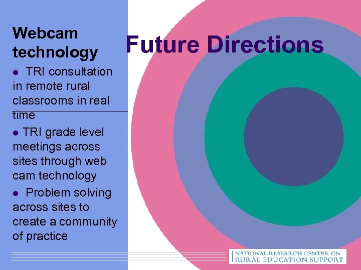 Webcam technology l TRI consultation in remote rural classrooms in real time l TRI