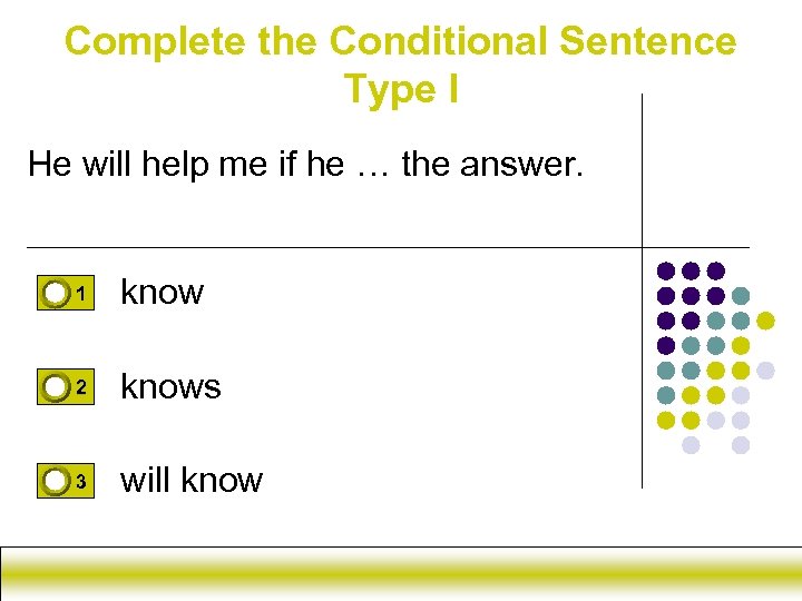 Complete the Conditional Sentence Type I He will help me if he … the
