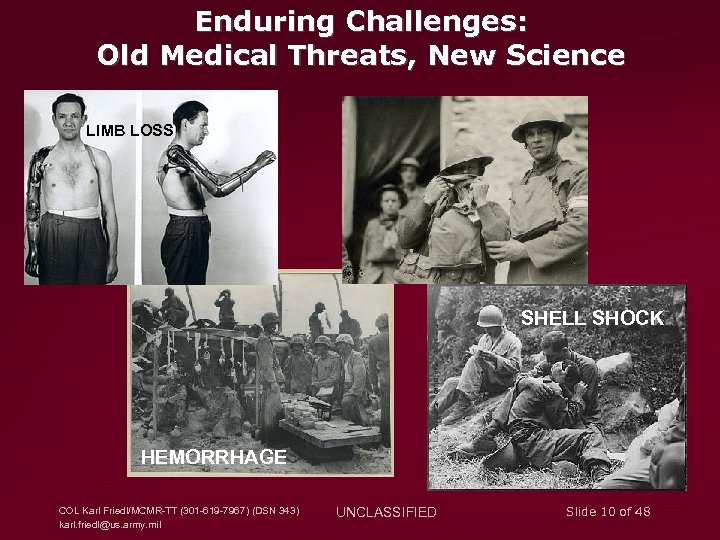 Enduring Challenges: Old Medical Threats, New Science LIMB LOSS SHELL SHOCK HEMORRHAGE COL Karl